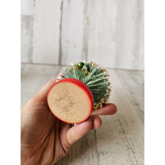 Vintage flocked mini bottle brush tree Garland ornament Xmas display decor - Picture 9 of 9